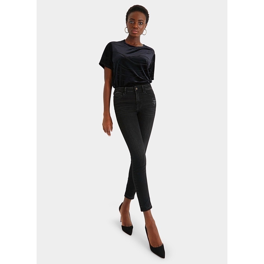 DESIGUAL BLACK ALBA SKINNY CLASSIX ANKLE GRAZER JEANS